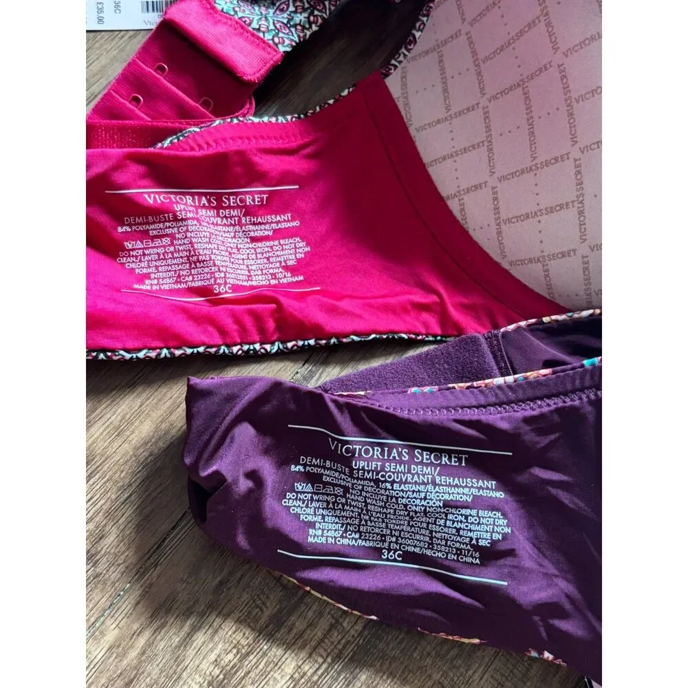 Set‎ of 2 NWT Victoria's Secret 36C Uplift Semi Demi Bras printed paisley floral